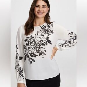 Laura Floral Placement Print Blouse White Black